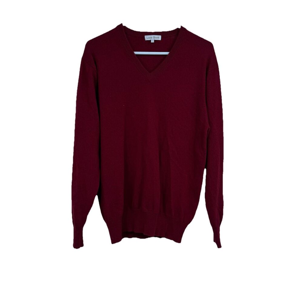 Mens Lona Scott 100% Cashmere Sweater Small Red V-Neck Preppy Casual Minimalist